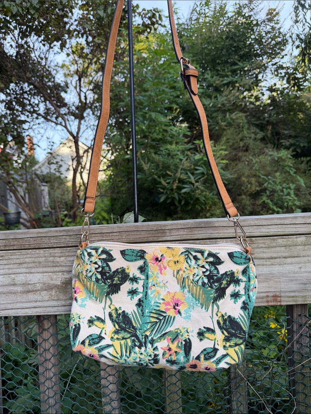 New Top Zip Polyurethane Bag With Long Strap Lined 13” Across x 9” Ht Width 5.5”
